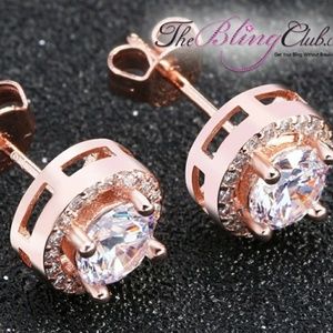 Rose Gold Plated Crystal Halo Stud Earrings